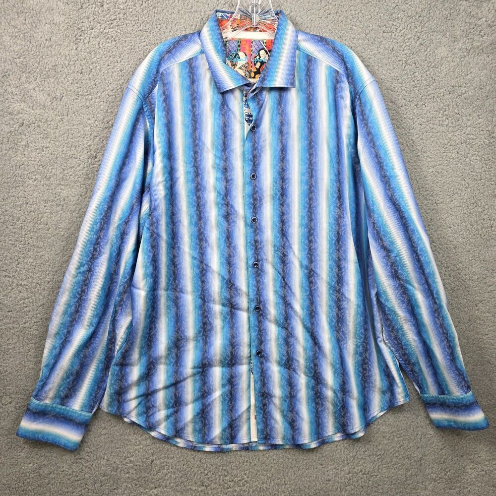 Robert Graham Men's Blue Striped Endless Lagoon Samurai Spirit Shirt Size 2XL